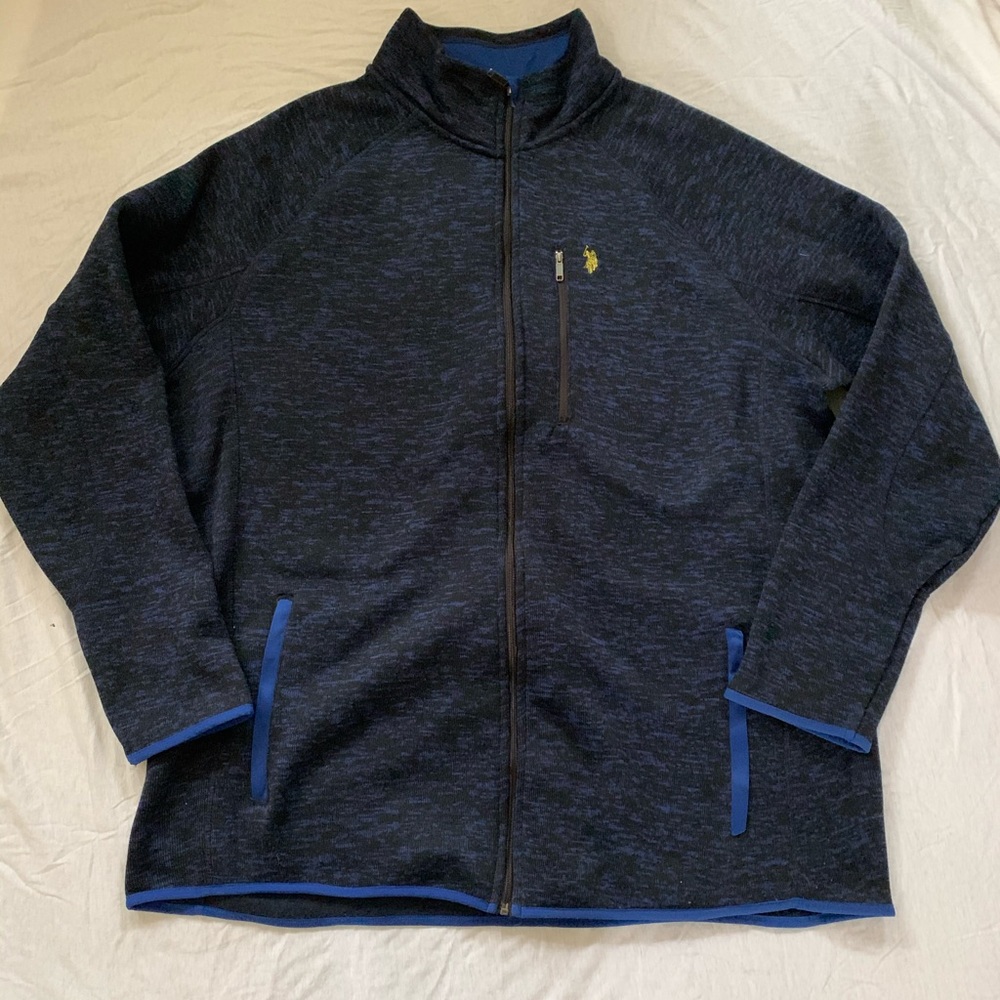 U.S Polo Assn blue and black full zip sweater